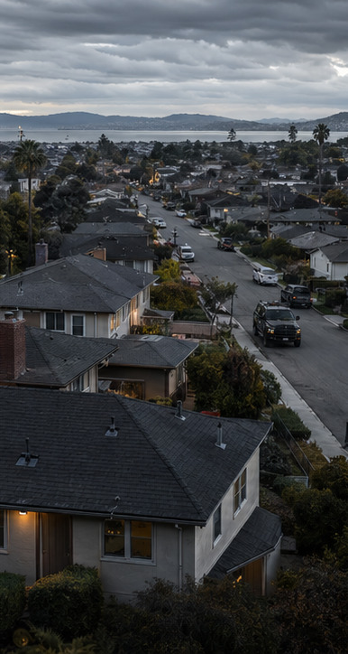 Bay Area neighborhood rooftops and service area